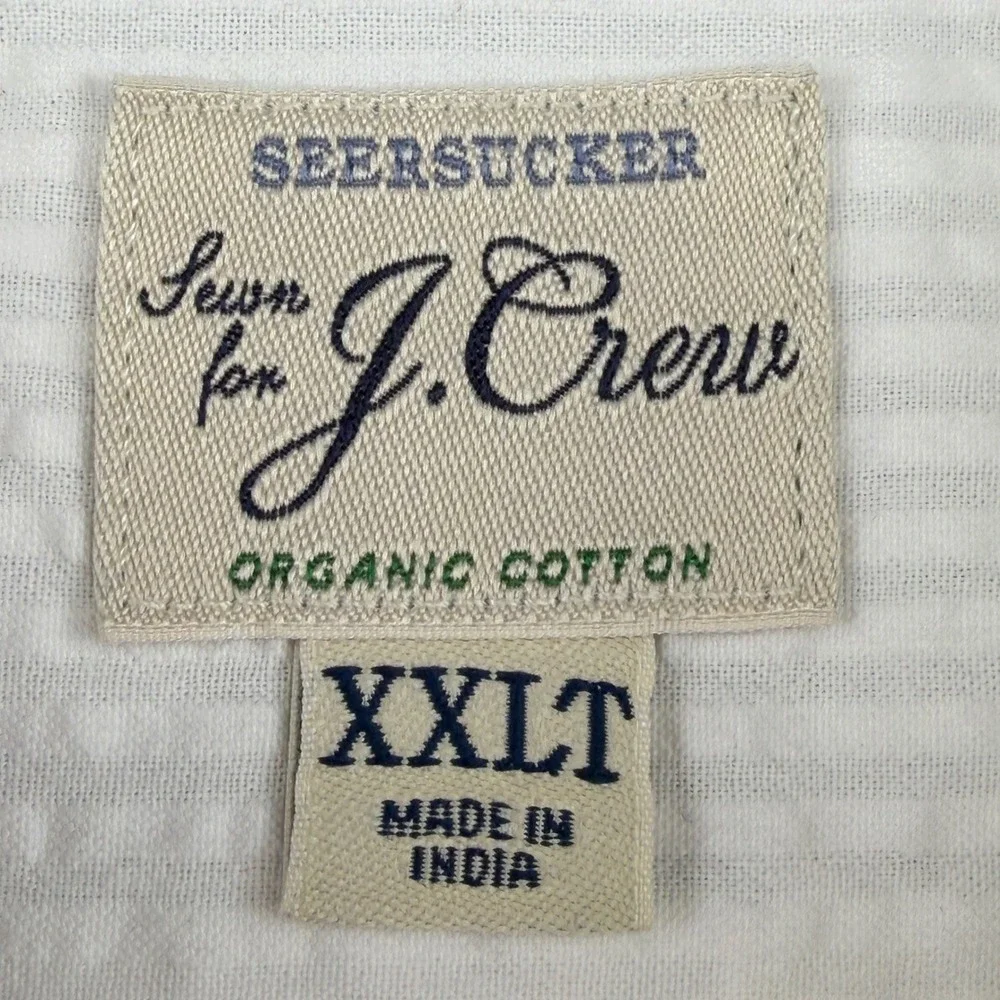 J. Crew Seersucker Mens XXLT Button Down Shirt White Organic Cotton Striped